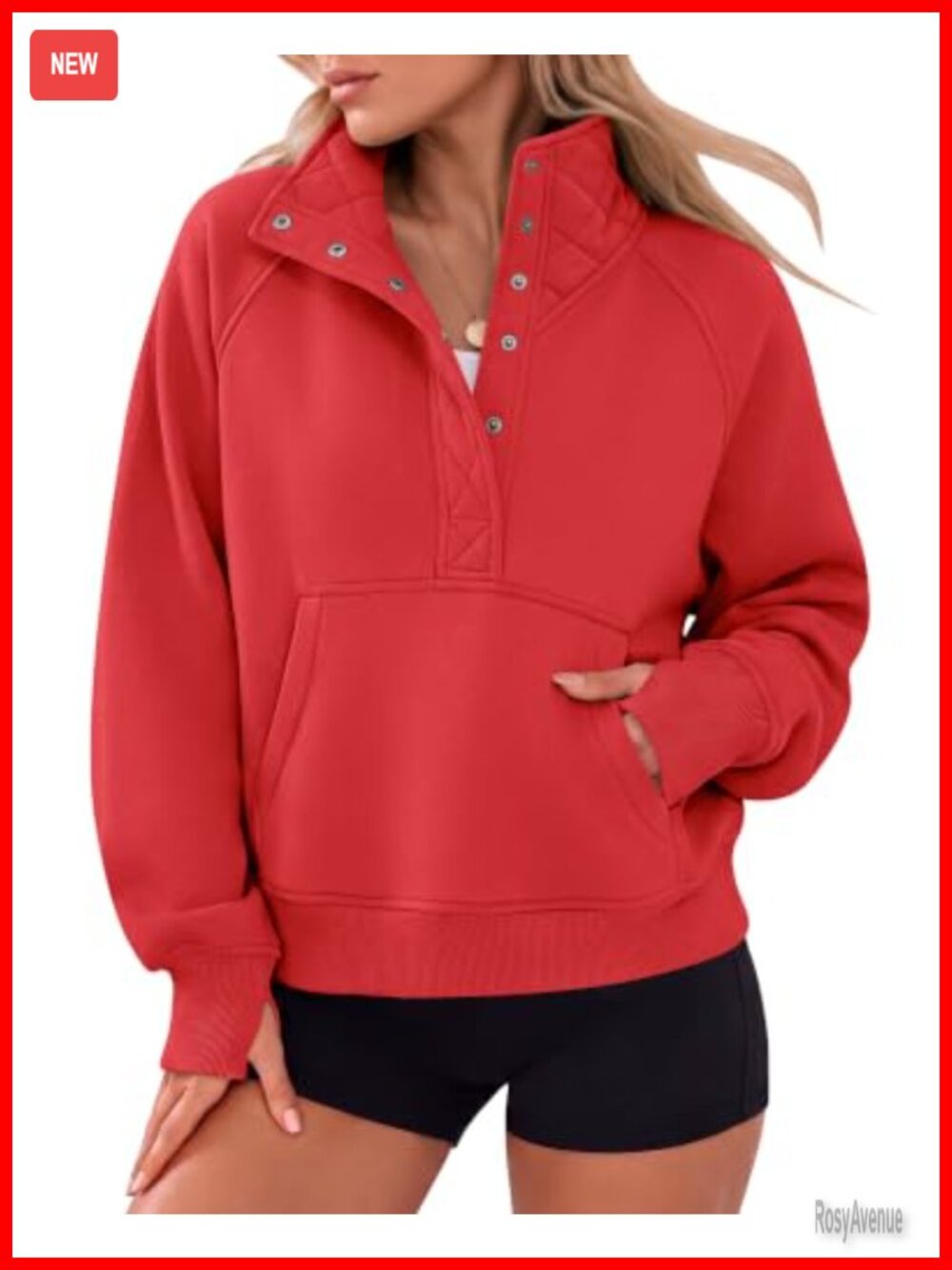 Oversized Henley Neck Sweatshirt Cotton Fleece Pullover Top